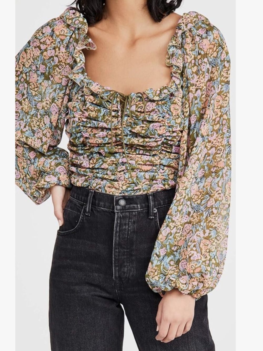 Free People Sz Sm Mabel Floral Chiffon Blouse Top
